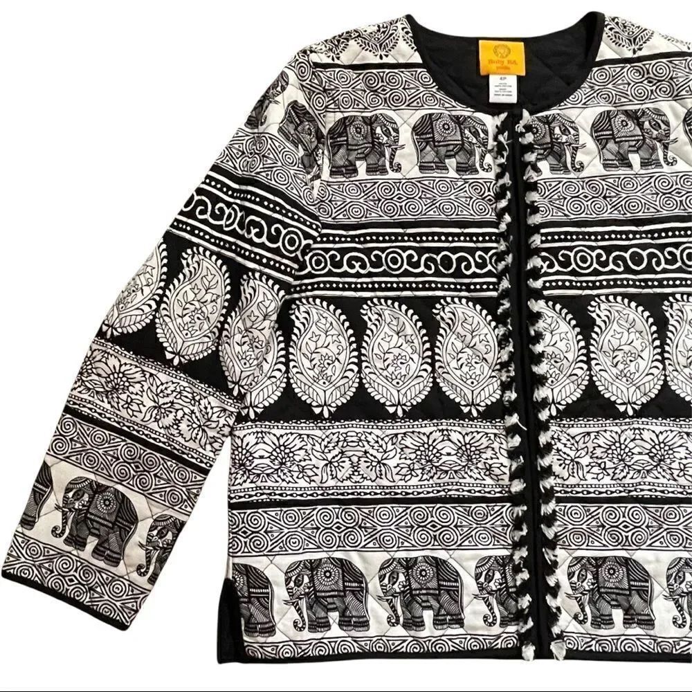 Ruby Rd. B&W Striped Elephant Quilted Jacket Sz 4P - Picture 6 of 15